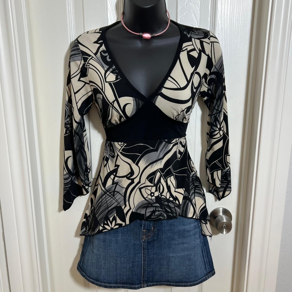 Vintage Teenie Weenie Black and White Asymmetrical Graphic Blouse